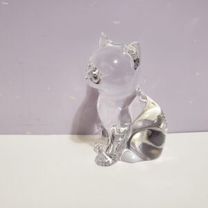 Glass Crystal Lead Clear Cat Kitty Figurine Home Decor Country West Germany 3"
